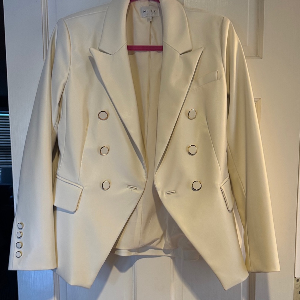 Milly Inez Women's Cream vegan leather Blazer